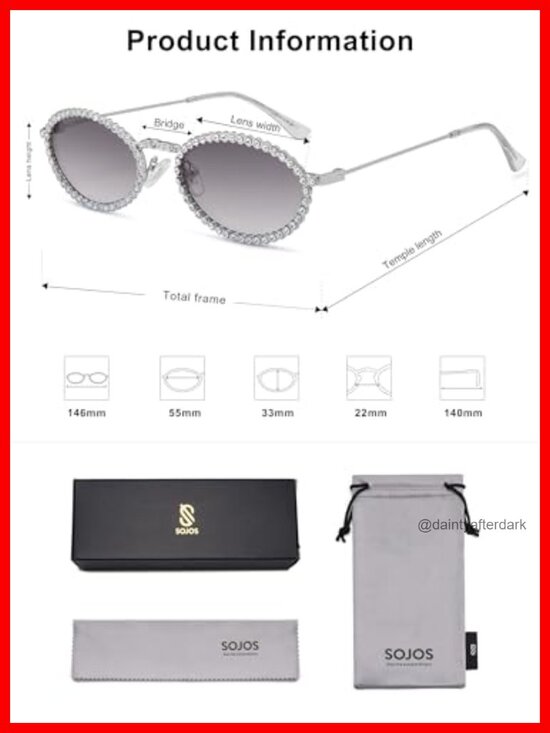 Retro Oval Rhinestone Sunglasses UV400 Metal Frame main image 6